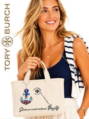Tory Burch Mercer Cream Canvas Resort Mini Tote Vera Bradley Nautical Charm NEW